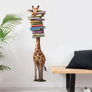 TEMU 눈길을 사로잡는 기린 & 책 벽 스티커 (탈부착 가능) – 집이나 사무실에서 상상력을 불러일으키세요! 크리스마스, 할로윈, 추수감사절, 새해 축하에 완벽한 아이템!