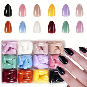TEMU 아몬드 모양 짧은 푸시온 네일 288개 세트, 도파민 컬러 12가지 선택 가능, 광택 표면, 풀커버 탈착식 인조 손톱, 여성용 DIY 및 네일 살롱 장식에 적합