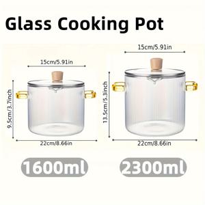 TEMU 뚜껑이 있는 유리 조리 기구 2종 세트 - 내열성 파엘라 팬 및 찜기, 수프 만들기에 안전 - 튼튼하고 세척이 용이한 가정용 주방용품