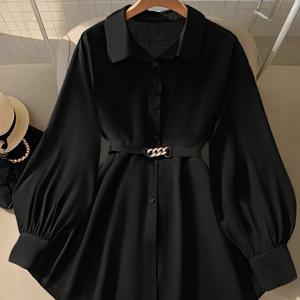 TEMU 플러스 사이즈, 여성용 플러스사이즈 롱슬리브 랜턴 소매 블라우스, 메탈릭 장식, 우아하고 세련된 디자인