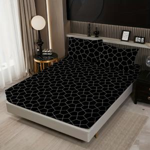 TEMU 3개 세트 100% 폴리에스터 브러시드 프린트 침구 세트, 홈 또는 호텔용, 부드럽고 편안한 피부 친화적 원단. 피트드 시트 1개와 베개커버 2개 포함 (베개 내장재 미포함)