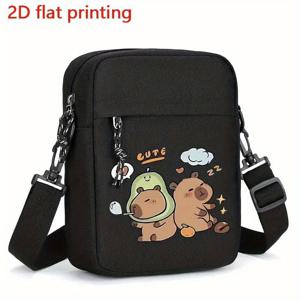 TEMU 캥피바라 프린트 미니 옥스포드 크로스바디 백 - 조절 가능한 스트랩, 가벼우며 접을 수 있음, 내구성 있는 폴리에스터 안감, 일상 사용, 여행, 학교로 돌아가는 선물, 소형 어깨 백, 여행 크로스바디 백 | 재미있는 디자인 백 | 접을 수 있는 백, 소형 크로스바디 백