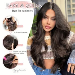 TEMU 여성용 클립인 롱 웨이비 헤어 익스텐션, 3/4 풀 헤드 레이어드 클립인, 인비저블 V-파트 디자인, 자연스러운 볼륨, 데일리웨어 및 파티용