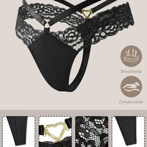 TEMU 1개 여성 단색 섹시 대비 플로럴 레이스 크로스 백 메탈 하트 컴피 V-스트링 티팬티 속옷