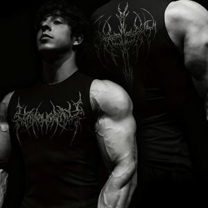 TEMU 스타일리시 프린트 남성용 민소매 스포츠 조끼 - 통기성 및 땀 흡수 농구/체육관 탱크탑 봄/여름용