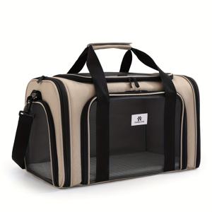 TEMU 고양이 & 소형견용 휴대용 소프트사이드 애완동물 캐리어 가방, 상단 & 전면 통기성 메시 패널, 폴리에스터 손잡이 & 조절 가능한 어깨 스트랩이 있는 다중 개방형 여행용 애완동물 가방, 지퍼 잠금, 가벼운 강아지 여행 가방 (수의사 방문, 자동차, 기차용)