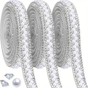 TEMU 3롤 진주 스팽글 리본, 1야드 자체 접착 진주 스티커, 스팽글 스트립, 화려한 스팽글 스티커, 진주 장식 리본, DIY 웨딩, 생일 파티 장식, 수공예, 자동차 예술, 다기능 장식, 수공예 진주 리본, 화려한 외관, 내구성 있는 접착제, 바느질 가장자리, 장식용 리본