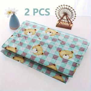 TEMU 2개 세트 대형 47x31인치 초소프트 기저귀 교체 패드 - 통기성, 세탁 가능 그린 & 핑크 카툰 베어 체크 디자인, 폴리에스터 충전 펫 매트 | 내구성 강한 방수 소재, 햄스터, 토끼, 기니피그, 다람쥐, 고양이, 개 및 파충류용 - 크리스마스, 할로윈, 추수감사절 선물 추천