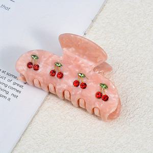 TEMU 여성을 위한 프랑스 스타일 체리 라인스톤 상어 클립, 빅 사이즈 헤어 클로, 귀여운 헤어 액세서리, 파티 및 일상 사용을 위한 다용도 헤어핀