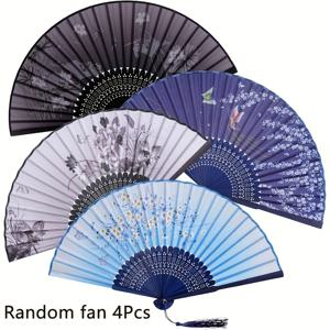 TEMU 4개 핸드헬드 플로럴 접이식 부채, 여성용-레트로 중국&일본 스타일, 대나무와 알루미늄, 댄스·쿵푸 소품, 역할놀이, 파티 장식, 웨딩 액세서리 | 우아한 디자인의 내구성 있는 부채