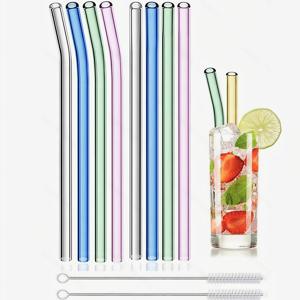 TEMU 8개 재사용 가능한 멀티컬러 유리 빨대 세트 (청소 브러쉬 2개 포함) – 20cm (8인치) 직선형 & 구부러진형 식기세척기 사용 가능 빨대 (보바 차, 칵테일, 스무디, 아이스 커피, 밀크셰이크, 주스, 탄산음료용) – 생생한 여성 빨대, 브라이덜 샤워
