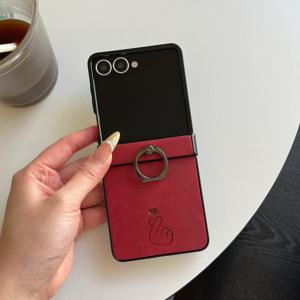 TEMU 휴대폰 케이스 - 하트 모양 링 홀더가 있는 텍스처 휴대폰 케이스, 삼성 Z Flip 3/4/5/6/7 플립 폰을 위한 완전한 보호를 위해 디자인된 접이식 상하형