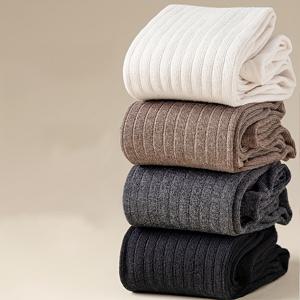 TEMU 여성용 무릎 위 양말 4팩, 심플한 솔리드 컬러 패셔너블 신축성 편안한 타이트 없는 긴 튜브 양말, 가을 겨울용 일반 두께 스타일 통기성 습기 제거 일상용