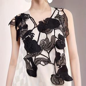 TEMU 네이처 디자인 센스 블랙 다용도 자수 코바늘 레이스 속이 빈 조끼 레이어링 커버업 케이프 겉옷