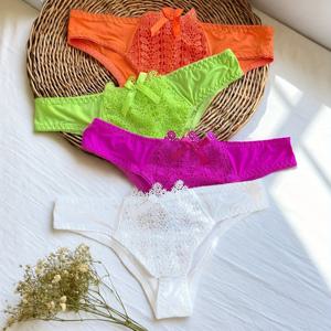 TEMU 세련된 단색, 섹시한 핏, 리본 장식의 레이스 삼각 비키니 디자인이 특징인 여성용 팬티 4종 세트