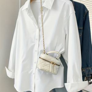 TEMU 여성용 프렌치 스타일 긴팔 셔츠 | 단색, 폴로 칼라, 버튼 디테일, 올 시즌