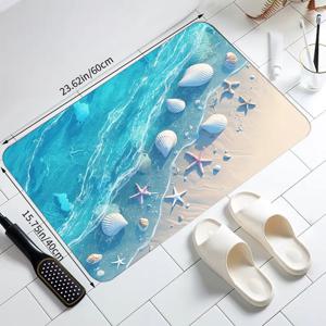 TEMU 1개 미끄럼 방지 비치 욕실 매트 - 현관, 욕실, 주방, 세탁실용, 두꺼운 부드러운 규조토 & 조개, , 모래 디자인, 세탁기 사용 가능, 실내/실외용, 샤워실, 현관