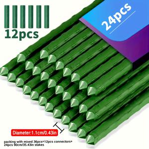 TEMU DIY 180cm/70.8인치 녹색 원예용 식물 지지대 및 연결 키트, 90cm/35.4인치 봉 24개 및 11mm 직경 커넥터 12개 포함, 재사용 가능, 간편한 조립, 토마토 가지에 적합, 내구성 있는 플라스틱 코팅 금속 말뚝