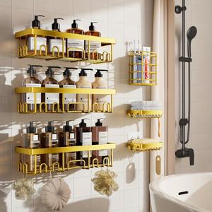 TEMU 접착식 샤워 캐디 6개 세트, 여성 엄마 선물, 고중량 지지, 대형 벽걸이 욕실 선반 정리대, 비누받침 & 칫솔걸이 포함, 골드