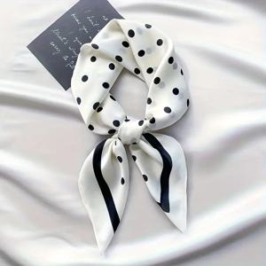 TEMU 여성용 우아한 블랙 & 화이트 도트 스카프 - 부드럽고 매끄러운 미니/롱 길이 스퀘어 쇼울, 블랙 트림, 주름 없는 사계절 다용도 넥 랩, 캐주얼 & 포멀 의상용, 손세탁/드라이클리닝 - 아이코닉 도트 패션 액세서리