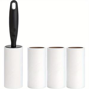 TEMU 재사용 가능한 롤이 포함된 의류용 슈퍼 먼지 제거기 - 반려동물 털 제거, 리필 가능 그립, 검은색 롤 4개, 원단 관리에 적합, 의류 관리 필수품 | 스타일리시한 끈끈이 롤러 | 오래 지속되는 리필 가능 롤