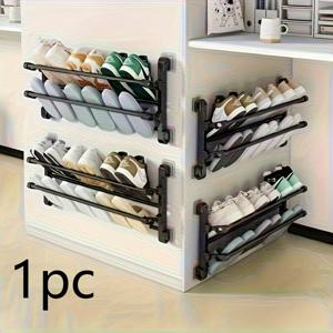 TEMU 신형 공간 절약형 벽걸이 신발 정리대 - 튼튼한 메탈 다층 디자인, 드릴 또는 접착제 설치 불필요, 모던한 미적 감각 욕실 및 현관 수납 정리함, 신발 및 슬리퍼에 적합, 견고한 메탈 구조