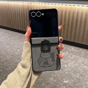 TEMU 폰 케이스: 삼단 행운의 고양이 링 스탠드, 상하 접이식 폰 케이스, 삼성 Z 플립 3/4/5/6/7 플립 커버용 전신 보호 케이스