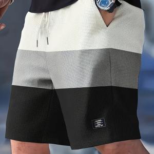 TEMU 남성 패션 코듀로이 반바지 | 컬러 블록 디자인의 캐주얼 비치 팬츠, 레귤러 핏