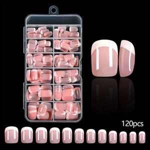 TEMU 12가지 다양한 사이즈의 핑크색 짧은 사각 인조 손톱 120개 세트. 풀 커버리지용 포장. 재사용 가능한 아크릴 프레스온 네일로 매니큐어, 일상 사용, 파티, 스타일리시한 룩에 이상적이며 여성, 네일 애호가를 위한 완벽한 선택입니다.