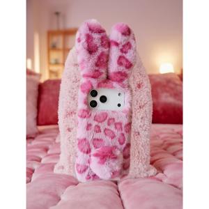 TEMU 휴대폰 케이스 - 귀여운 프린트 푸쉬시아 바니 귀 플러시 케이스, 아이폰 11부터 17 Pro Max, S 시리즈 및 픽셀 모델에 적합, 스타일리시한 디자인으로 가을 및 겨울에 완벽