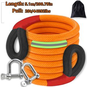 TEMU 20톤/20000KG 고하중 견인 로프 키트 (스틸 후크 2개 & 보관 가방 포함) | 반사 스트립, 인장 강도 44092 lbs, 트럭, SUV, 자동차, RV, 보트, 트레일러용 전지형 - 길이: 3.05m/4.1m/5.1m/7