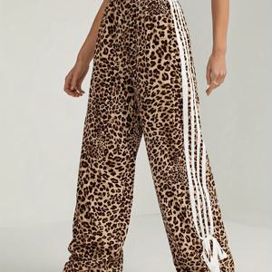 TEMU 여성용 와이드 프린트 팬츠 - 봄, 여름, 가을에 적합한 와이드 레그 트라우저, 캐주얼 오피스웨어, 세탁기 사용 가능한 논스트레치 팬츠