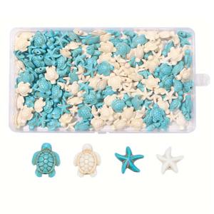 TEMU 200개 터콰이즈 소재 청화 인조 아크릴 바다거북 비즈 장식 세트, DIY 주얼리 만들기, 청화 인조 아크릴 와 바다거북 장식 스페이서 비즈, 핸드메이드 DIY 여름 휴가 해변 발찌, 팔찌, 귀걸이, 열쇠고리, 폰체인, 결혼식 파티 휴일 선물 액세서리, 접착제 없음