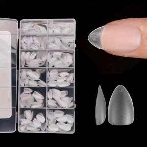 TEMU 600개 짧은 아몬드 모양 네일 팁 박스 - 파일 불필요 업그레이드 매트 젤 네일 스티커, 투명 아크릴 소재의 프리 쉐이프 풀 커버리지 짧은 아몬드 네일, 쏙오프 네일 익스텐션용, 12가지 사이즈로 제공