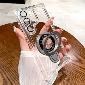 TEMU 휴대폰 케이스 - 삼성 갤럭시 S26 S25FE S24 S23 S22 S21 S20 울트라 플러스 A56 A55 A54 A53 A36 35 A34 A26 A25 A17 A16 A15 A07 A05S에 적합, 네모형 충격 방지 투명 무선 충전 마그네틱 브래킷 렌즈 P 보호 케이스