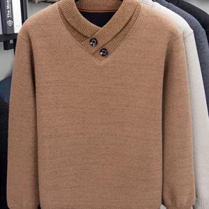 TEMU 신상 가을/겨울 고급 남성용 안감 처리된 안감 보온성 강화된 루즈핏 니트 브이넥 스웨터, 남성용 니트 풀오버 SY25115