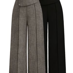 TEMU 여성용 하이웨이스트 와이드 레그 팬츠 세트, 간편하고 활용도 높은 스타일