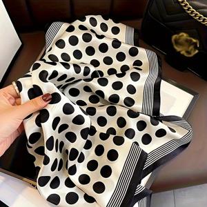 TEMU 여성용 폴카 도트 실크 스카프 1개, 27인치 - 부드럽고 신축성 있는 헤드랩 & 사각 숄, 레트로 블랙 폴카 도트, 해변, 캐주얼웨어, 데일리용, 휴일 파티에 다용도 활용, 크리스마스 & 생일 선물용으로 이상적