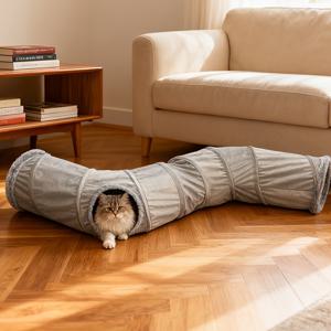 TEMU 1개 접이식 S자형 고양이 터널 장난감 - 플러시 터널 - 인터랙티브 터널 미로, 간편 접이식 보관. 실내/야외용 플레이 터널, 내구성 있는 고양이 하우스, 새끼고양이 및 소형 애완동물에 적합. 보관이 쉬운 은신처, 사냥 및 게임에 이상적