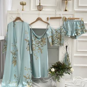 TEMU 체리 프린트 편안한 나이트가운 수면복 캐미솔 반바지, 보관용 가방 포함, 5개 세트