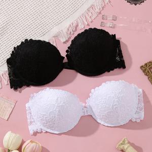 TEMU 레이스 여성 속옷, 앞면 스플라이스 클로저와 언더와이어 지원, 다용도 편안한 브라 세트, 2개입