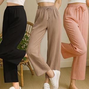 TEMU 여성 봄 여름 와이드 밴딩 바지, 허리 조절 츄리링, 하이웨스트 슬랙스, 플리츠 팬츠 하의