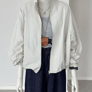 TEMU 여성용 여름 얇은 데일리 루즈핏 긴팔 점퍼 야상 바로 세우는 깃 캐주얼 트레이닝 솔리드 집업 자켓 슬림소녀 SLIM GIRL