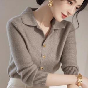 TEMU 기품 있는 폴로 카라 긴소매 폭발적인 상의 우아한 슬림핏 아우터웨어 안감 스웨터