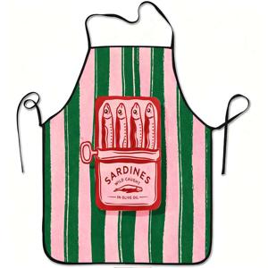 TEMU 1개입 사르디네 캔 프린트 앞치마, 튼튼하고 세척이 용이한 폴리에스터 소재, 조절 가능한 허리 밴드, 주방 요리, 정원 가꾸기, 과일 따기에 적합, 크리스마스 및 할로윈에 구매 가능
