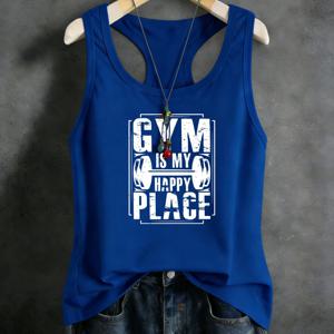 TEMU 헬스장은 나의 행복한 공간, 여성용 탱크탑 - 캐주얼 폴리에스터 소재, 라운드넥, 100% 폴리에스터, 사계절 편안함, 세탁기 사용 가능, 피트니스 트레이닝, 농구 및 기타 스포츠에 필수
