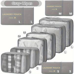 TEMU 6/12개 여행용 패킹 큐브 - 지퍼형 내부 가방이 있는 캐리어 정리함, 컬러 코드 큐브, 신발/화장품/세탁물 구획이 있는 내구성 좋은 여행 가방 정리용품