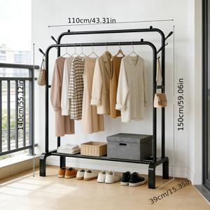 TEMU 모던 스타일 수직 이중봉 세탁걸이대 1개, 의류걸이대, 코트걸이대, 공간 절약형 이중봉 옷 정리대, 조립 불필요 - 침실, 기숙사, 세탁실에 적합 - 아파트, 사무실용 컴팩트 행거대 - 간편한 설치, 필수 가정용 수납, 금속 프레임과 플라스틱 받침대, 블랙, 건조대