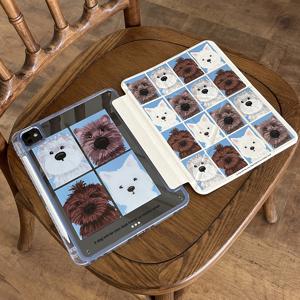 TEMU 귀여운 파란색과 흰색 강아지 디자인 태블릿 케이스 (클립 포함), iPad 11세대, Pro 2025, 10세대 Air 7/6에 적합, 11인치 태블릿용 펜슬 슬롯 및 구부러짐 방지 기능 제공