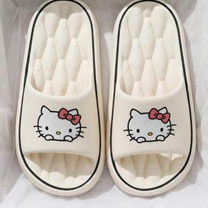 TEMU KT 고양이 여성용 홈 슬리퍼 여성 여름 겉옷 2026 신상 실내 침실 욕실 소프트 바닥 슬리퍼 산리오 헬로키티, 캐주얼 데일리 슬리퍼, 야외복 여행 휴가 모래 미끄럼 방지 슬리퍼, 여성 신발